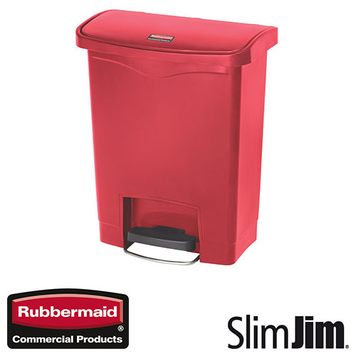 Afvalbak Slim Jim Front Step On container Rubbermaid 30 liter rood
